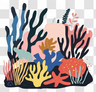 Colorful Coral Reef - Beautiful Illustration Of A Colorful Coral Reef Transparent PNG