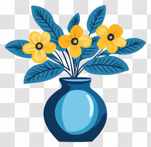 Flower With Vase - Yellow Flowers In A Stylish Blue Vase Transparent PNG
