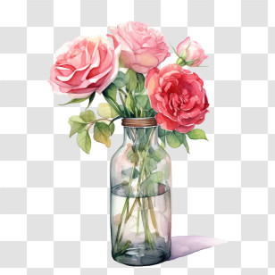 Pink Rose - Beautiful Roses In A Glass Bottle Transparent PNG