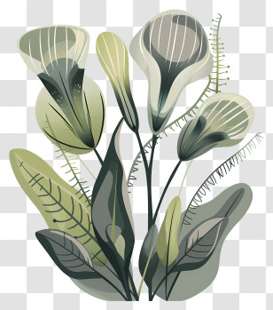 Carnivorous Plant - Green Artistic Leafy Design In Abstract Form Transparent PNG