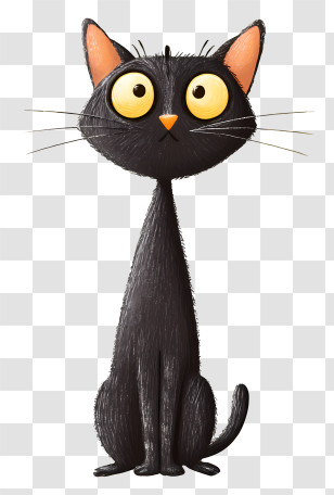 Black Cat Day - Cute Black Cat With Big Eyes Transparent PNG
