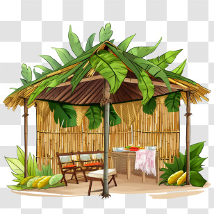 Sukkot - Bamboo Hut Adorned With Tropical Leaves Transparent PNG