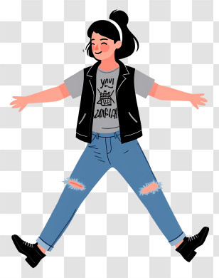 Joyful Girl - Joyful Girl Jumping In Casual Outfit Transparent PNG