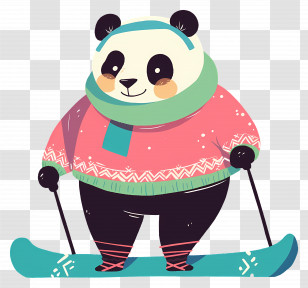 Panda Skiing - Cartoon Panda Snowboarding In Winter Attire Transparent PNG