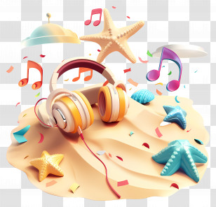Beach Tunes - Headphones On Sandy Beach With Music Notes Transparent PNG