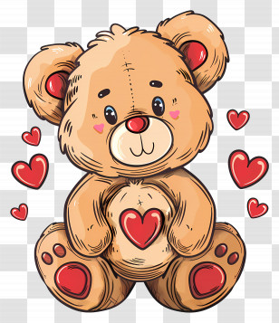 Teddy Bear - Cute Teddy Bear With Hearts Illustration Transparent PNG
