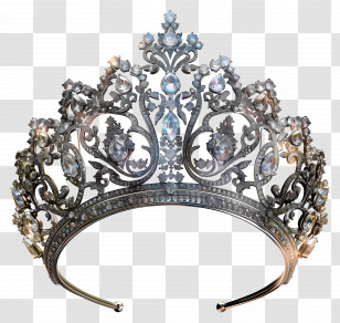 Tiara - Ornate Silver Tiara With Jewels Transparent PNG