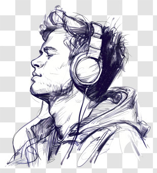 Listening To Music - Sketch Of Man Listening To Music Transparent PNG