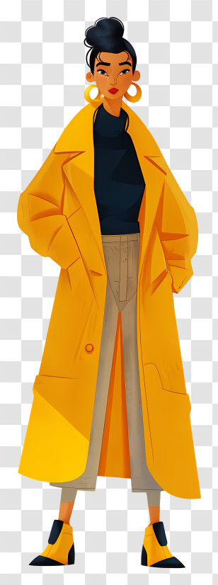 Fashion Girl - Stylish Woman In Yellow Coat Transparent PNG