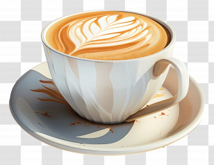 Cappuccino - Latte Art Coffee Cup On Saucer Transparent PNG