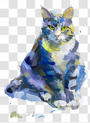 Oil Painting - Colorful Cat Painting Transparent PNG