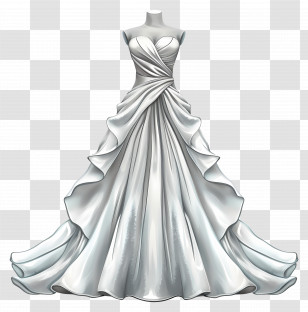 Evening Gown Wedding Dress - Elegant White Wedding Dress With Flowing Details Transparent PNG