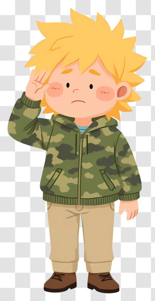 Girl Thinking Something - Boy In Camouflage Jacket Saluting Transparent PNG
