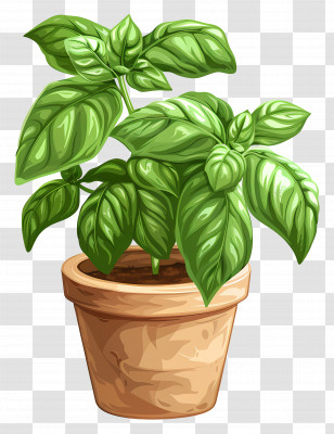 Basil Plant - Home Basil Plant In Pot Illustration Transparent PNG