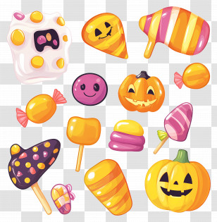 Halloween Candy - Halloween Themed Candies And Pumpkin Decorations Transparent PNG