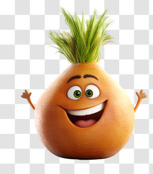 3d Cartoon Vegetable - Happy Onion Character With Green Hair Transparent PNG