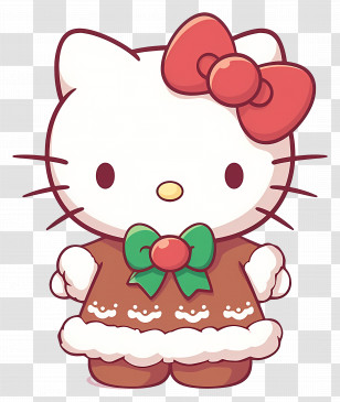 Hello Kitty Christmas - White Cat Cartoon With Christmas Dress Transparent PNG