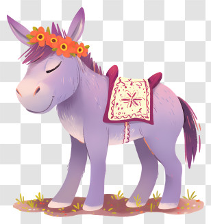 Cute Donkey - Cute Purple Donkey With Flowers Transparent PNG