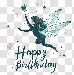 Happy Birthday - Whimsical Fairy Birthday Greeting Transparent PNG