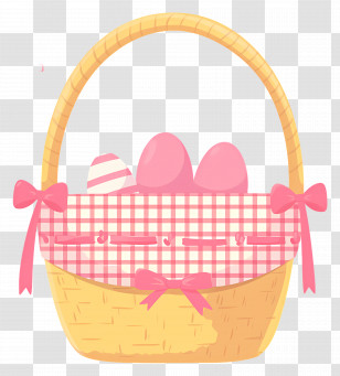 Handled Basket - Pink Egg Basket With Checkered Ribbon Transparent PNG