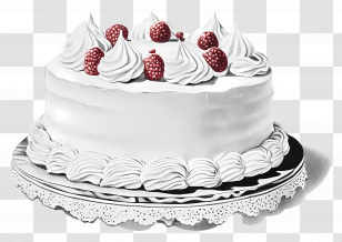 Cake Drawing - White Cake With Raspberries And Cream Transparent PNG