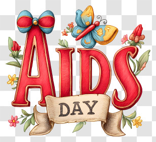 World Aids Day - AIDS Awareness With Ribbon And Butterfly Transparent PNG