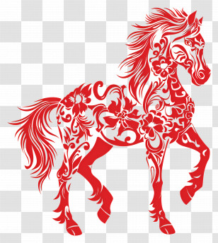 Chinese Zodiacs - Red Floral Horse Decorative Illustration Transparent PNG