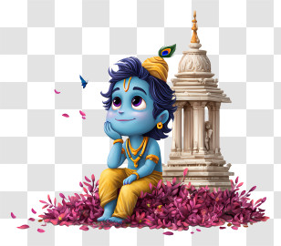 Krishna Janmashtami - Blue Cartoon Character By Temple Transparent PNG