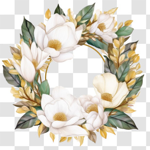 Magnolia Flower Wreath
 - Elegant Floral Wreath With White Flowers Transparent PNG