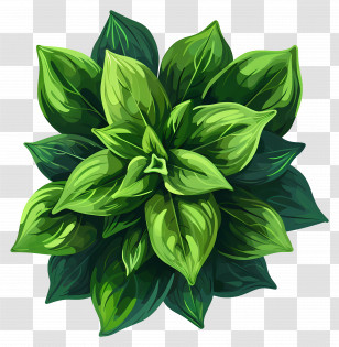 Plants Top View - Green Fresh Basil Leaves Transparent PNG