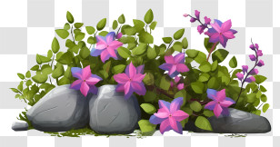 Garden - Purple Flowers And Rocks Illustration Transparent PNG