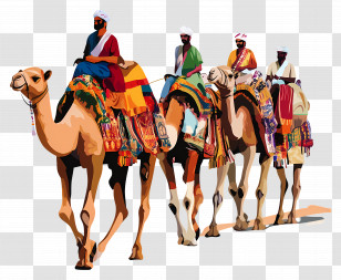 Pushkar Camel Fair - Camel Caravan With Riders In Traditional Attire Transparent PNG