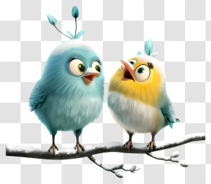 Winter Bird - Cute Blue And Yellow Birds On A Branch Transparent PNG
