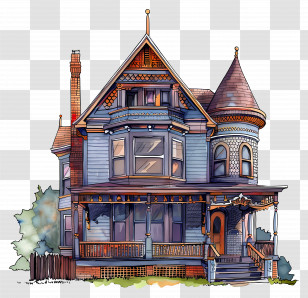 House - Detailed Victorian House Illustration Transparent PNG