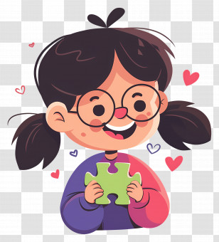 Girl Playing Puzzle - Child Holding A Puzzle Piece Transparent PNG