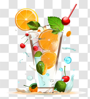 Orange Juice - Fruity Cocktail With Oranges And Cherries Transparent PNG