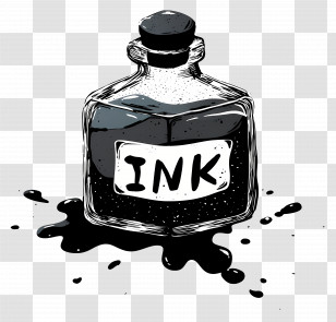Ink Bottle - Vintage Style Ink Bottle With Spilling Effect Transparent PNG