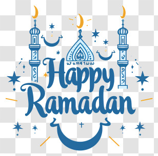 Happy Ramadan - Happy Ramadan Typography With Mosque Illustrations Transparent PNG