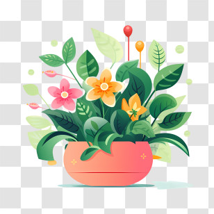 Flower Pot - Potted Decorative Plants With Vibrant Flowers Transparent PNG