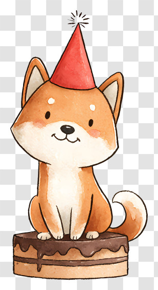 Cat Celebrates Birthday - Cute Dog With Party Hat On Cake Transparent PNG