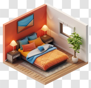 Bedroom - Warm And Cozy Bedroom With Vibrant Orange Bedding Transparent PNG