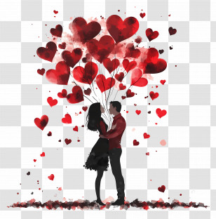 Romantic Heart - Silhouette Couple With Hanging Hearts Transparent PNG