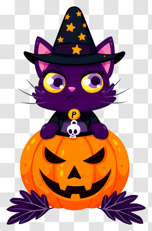 Halloween Cat In Pumpkin - Black Cat With Pumpkin Transparent PNG