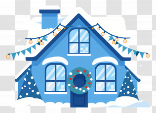Christmas House - Decorated Blue House For Christmas Transparent PNG
