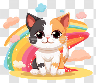 Cute Kitten - Cute Cartoon Cat With Rainbow Transparent PNG