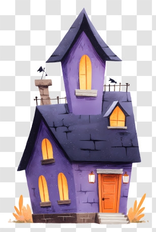 Watercolor Creepy House - Haunted House With Yellow Windows Transparent PNG