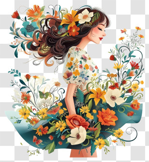 Cute And Colorful - Artistically Styled Woman In Flower Dress Transparent PNG