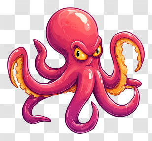 Octopus Emoji - Pink Angry Octopus Cartoon Transparent PNG