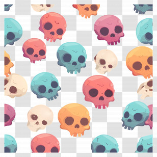 Cute Skulls - Colorful Cartoon Skulls Pattern For Halloween Transparent PNG