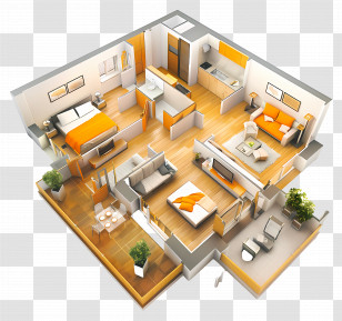 Apartment - 3D House Floorplan With Modern Design Transparent PNG